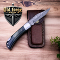 Damascus Pocket Knife – Custom Handmade 3.5” Folding Knife with Back Lock & Buffalo Horn Handle