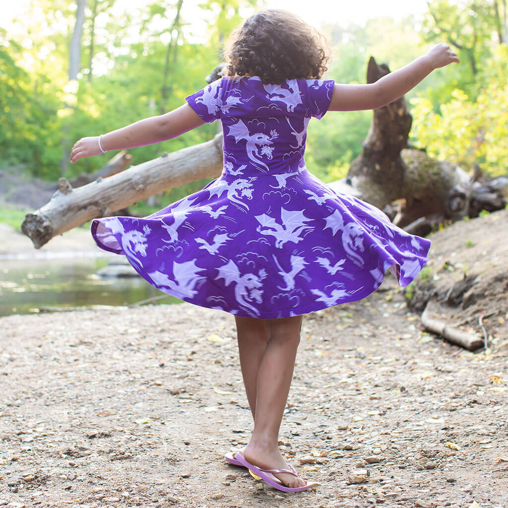 "Purple Reign" Dragons Short Sleeve Super Twirler Play Dress with Pockets